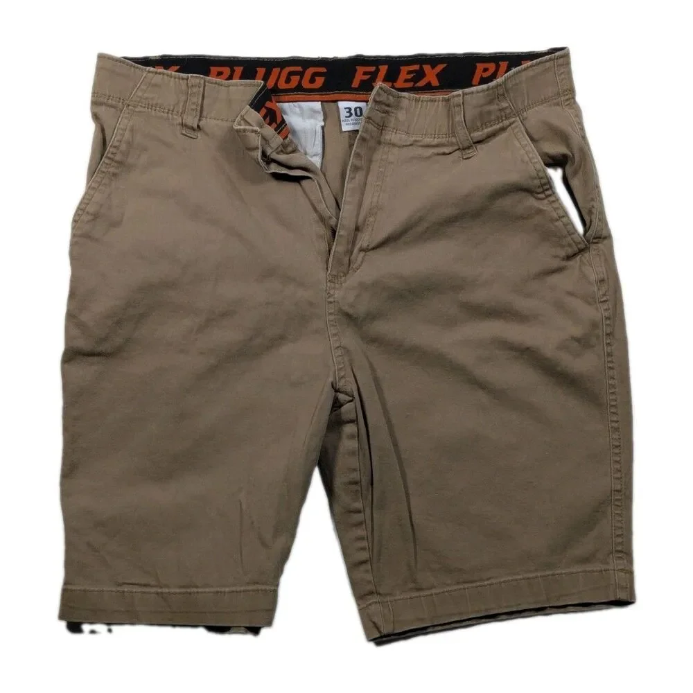 Plugg Flex Men's Khaki Chino Flat Front Shorts